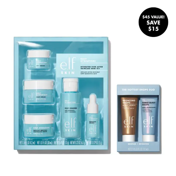 e.l.f.ing On-the-Go 7-Piece Travel Set - Holy Hydration! Skincare Mini Kit & Hottest Drops Duo for Hydrating & Brightening Skin Care
