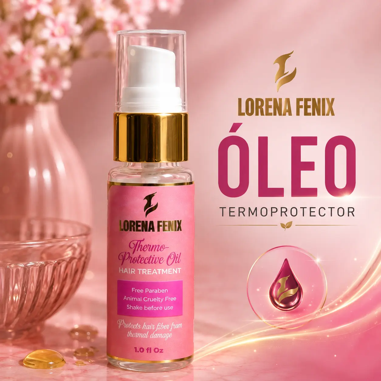 Lorena Fenix Heat Shield Hair Oil Serum, Lightweight Termoprotector Oil for Styling Prep