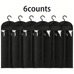 6-Piece Transparent Wig Storage Bags with Hooks, Zipper Dustproof Design, Ideal for Wigs & Hair Extensions, Suitable for All Home Scenes