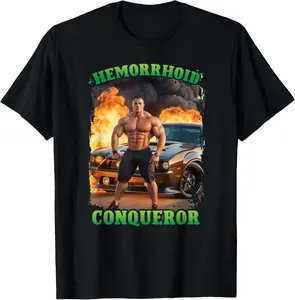 100% CottonHemorrhoid Conqueror Funny Meme Weird Offensive Cringe Joke T-Shirt