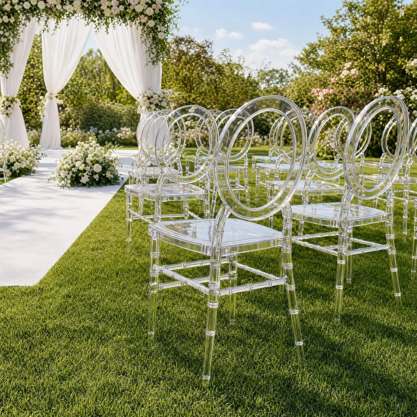 3-Pack Clear Acrylic Chiavari Ghost Chairs with Oval Open Back – Transparent Resin Stackable Armless Chairs