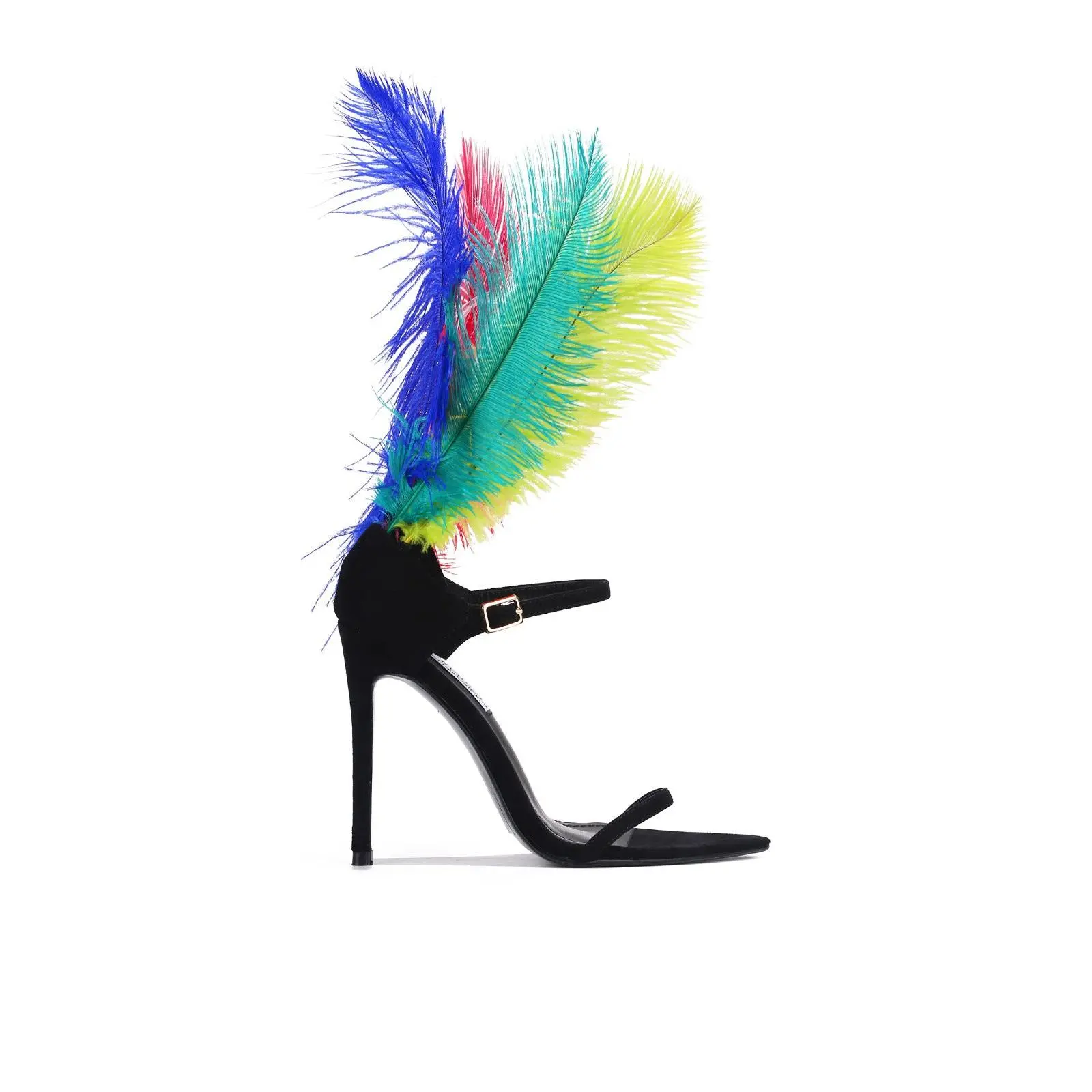 Jasmine Multi High Heel Shoes with Colorful Feather and Elegant Design