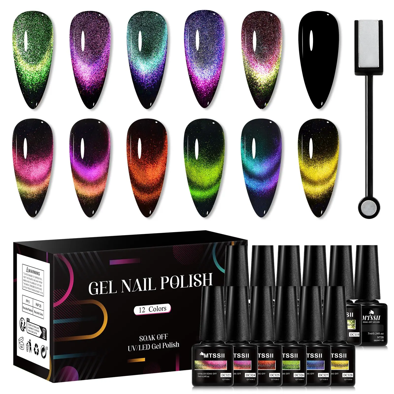 12 Colors Reflective Magnetic Nail Polish Set, 1 Set Starry Sky Effect Cat Eye Long Lasting Soak Off Gel Nail Art Gift, Nail Art DIY for Women & Girls, UV Gel Set, Gel Polishes, Nail Manicure, Gelpolish