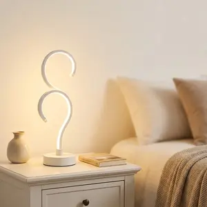 1PC Minimalist LED Desk Lamp - Creative Double Question Mark Design, Elegant White, Aluminum+Silicone, 3-Color Dimmable Light, USB Powered, Ambient Glow for Bedroom, Office