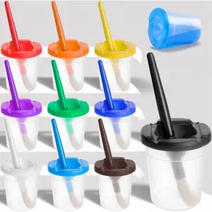 10 Pack Spill-Proof Paint Cups for Kids - with Lids & Brushes, Perfect for Acrylic Paint. Reusable Brush Washer & Paint Holder, Essential Arts & Crafts Supplies for Mess-Free Fun