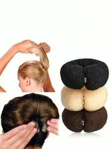 3pcs Women's Donut Hair Bun Makers, Messy Bun Hair, Puff Hair Bun Styling Tool, Korean Style Hair Clips, Ponytail Hair Ties, Rubber Bands, Elastic Hair Rings, Home Hair Kit, Heatless Styling Tools