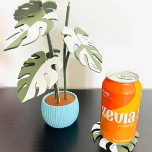 Monstera Plant Coaster Set, Round Coaster, Modern Rustic Home Decor, Farmhouse-Style Desktop Decor, 6 Coasters, Functional Home Decor Gift