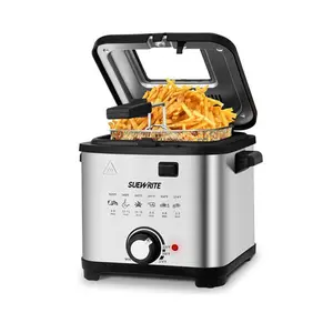 SUSTEAS 1500W deep fryer with basket & temp control. 2.5QT/1.5QT non-stick pots, removable lid - easy-clean for crispy perfection! oil capacity Electric Temperature-Controlled