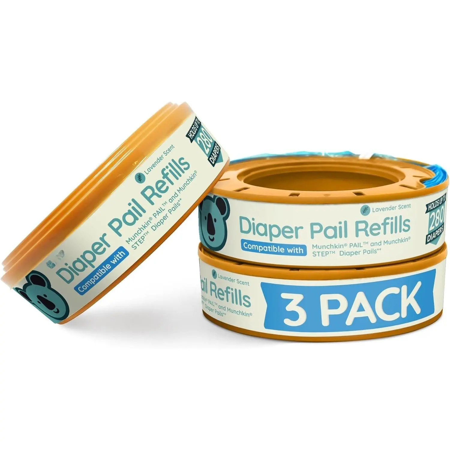 Diaper Pail Refill Bags, Compatible with  Step, Pail (3 Pack) | Pail Refills w/Lavender Scent | Odor Blocking, , Easy Replacement | Holds up to 840 Diapers