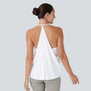 Halara Softlyzero Airy Halter Backless Draped Cool Touch Yoga Sports Top-UPF50+