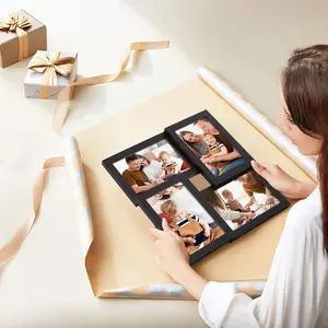 4 Link Decorative Frame Kit, 4x6 Collage Wall Frame, Wooden Framed Picture Frame Set, Display Four Photos, Home Décor, DIY Interactive, Christmas Gift, Assemble Required, Three Colors Available