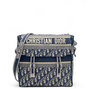 Pre-owned Dior Leather messenger bags Medium Diorcamp Messenger Oblique Blue (mm1014d3)
