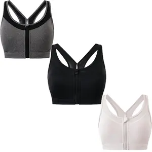 1/2/3 Pack Women's SummerVibes Front Zipper Bras, Casual Multicolor Solid Top, Soft Comfortable Running Yoga Bras  Lingerie Bras for Women breathable sport tank top