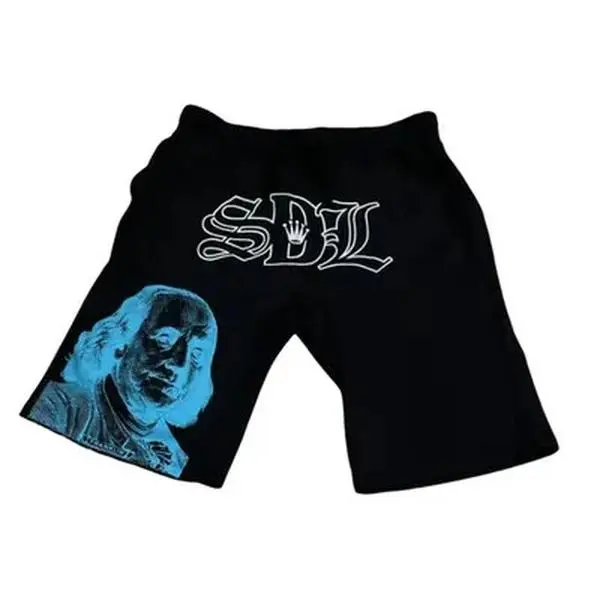 Men's S-DL Blue Black Shorts, Streetwear Hip Hop Shorts, Trendy For Outdoor Wear Daily Wear, Designer Clothing, Gift for him, Gift for her, Birthday's gift