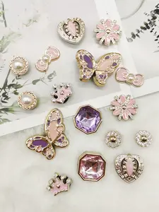 16PCS ABS Resin Golden Pink Crown Butterfly Shoe Charms Rhinestone Flower Heart Shoes Decorations Artificial Faux Bead Bowknot Shoe Accessories DIY Geometric Square Shoe Clips Fit Women Sandals Slides Slippers Birthday Party Gifts(Shoes Not Included)