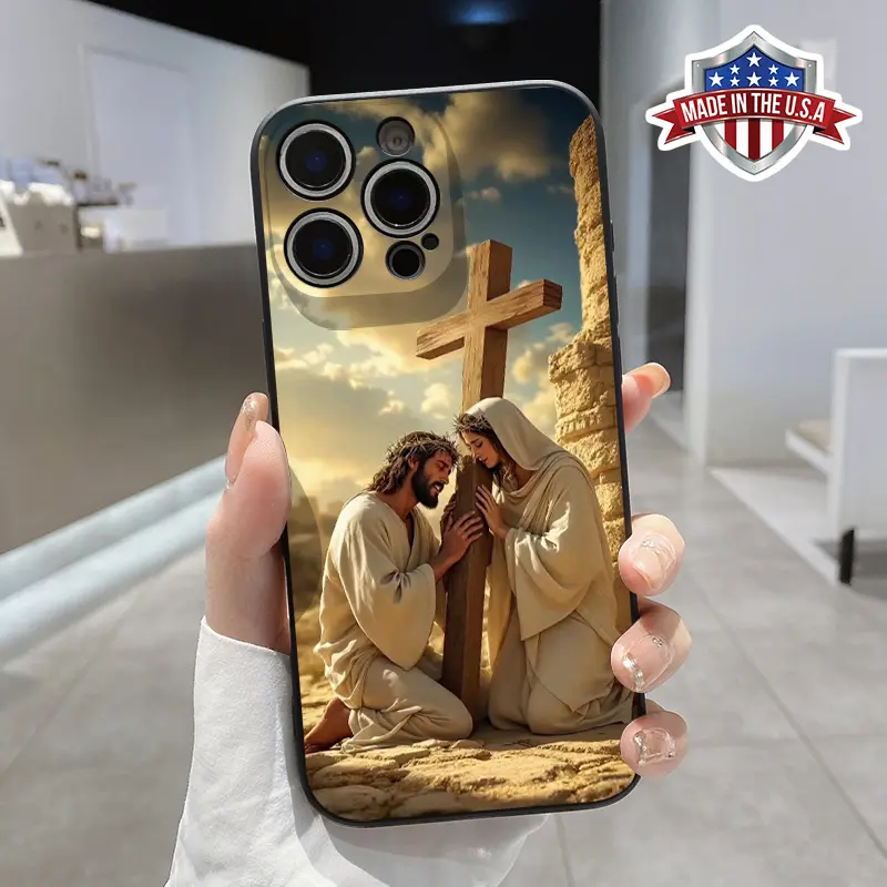 Straight Edge Phone Case for iPhone 15 Plus 16 Pro Max 14 13 12 11 XS XR E Blessed Reverence Pattern Drop Protection Shockproof Soft Silicone smartphone Cover