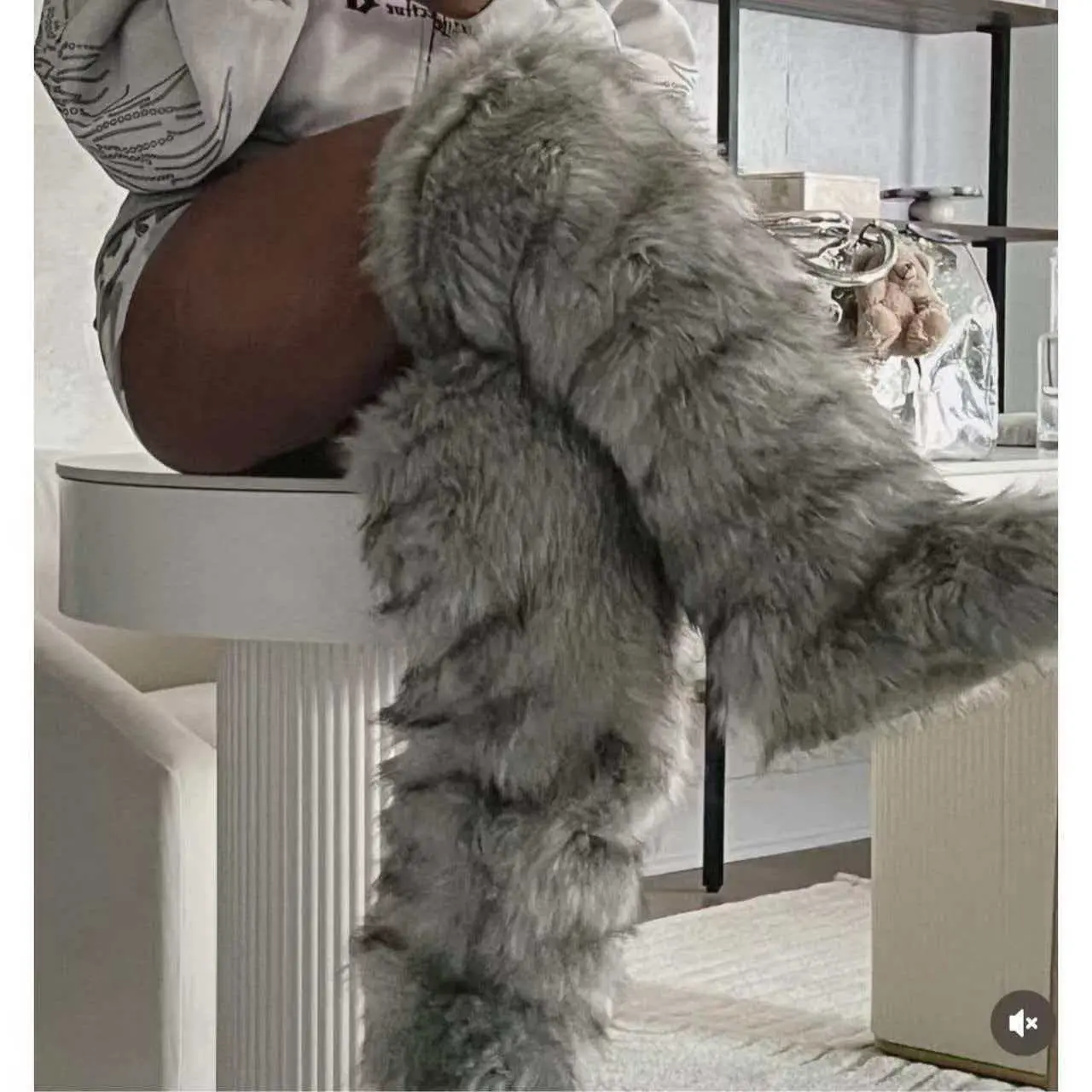 72cm thick raccoon fur jade gray