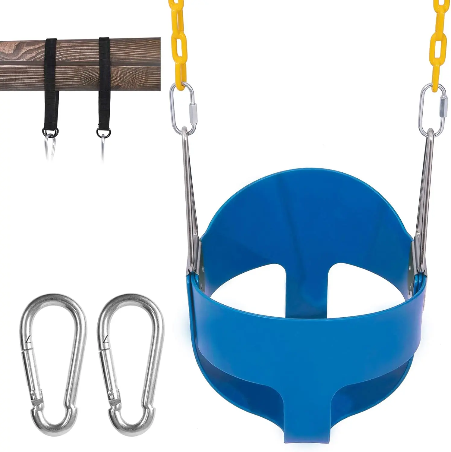 #tiktokshopsummersale Toddler High Back Full Bucket Swing Seat Kids Swing Set Accessories with 66 in Coated Chain,2PCS Snap Hooks & 2PCS Hanging Strap Support 660lb