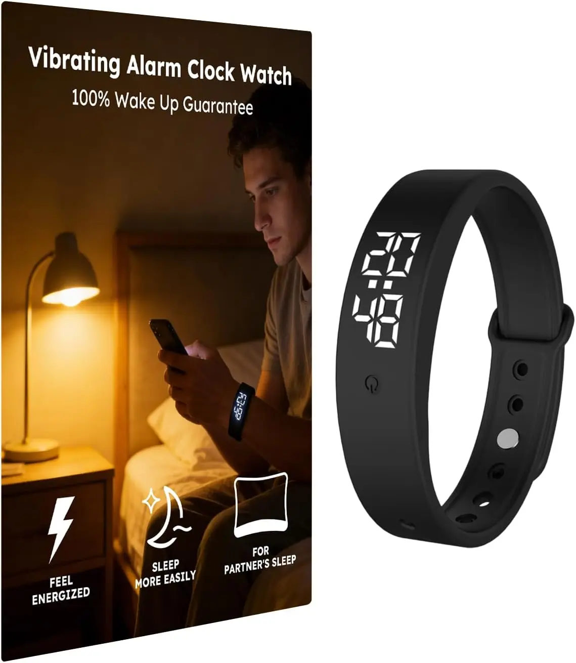 Vibrating Alarm Clock Watch for Heavy Sleepers, Silent Wake Up Bracelet & Smart Wristband, Wearable Vibration Wrist Alarm, Non-dible Sleep Wristband for Men & Women