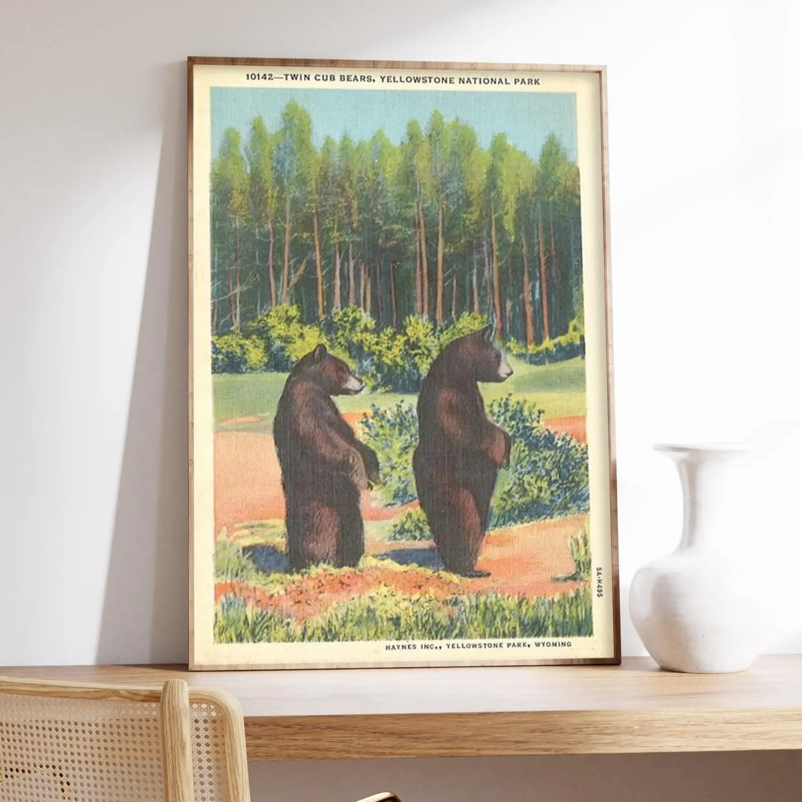 Vintage Yellowstone Bears Poster, Retro National Park Wildlife Print, Rustic Cabin Wall Art