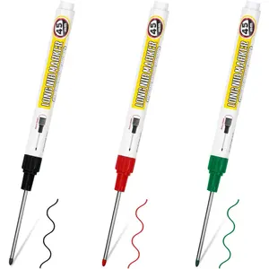 Long  Deep Hole Marker Pens, 3 count 45mm Long Tip Markers,  Permanent Construction Markers Marking Tool, Multi-Purpose Long Nib Deep Reach Markers Pens for Metal  Tile, Black/Green/Red