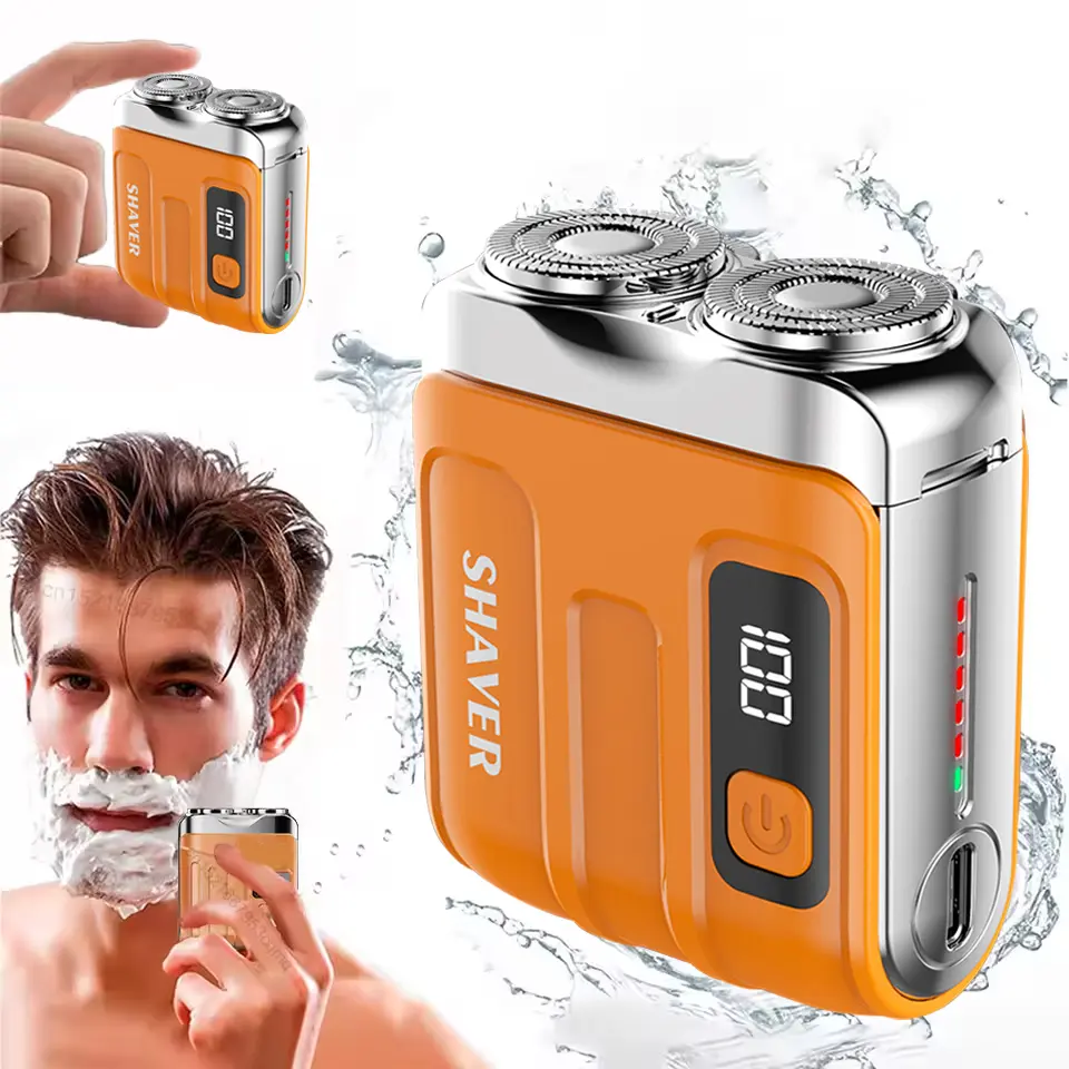 Portable Electric Shaver for Men, Waterproof Double-Blade Beard Trimmer with USB-C Quick Charging and Cleaning Brush