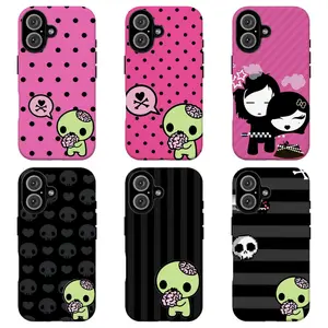 FL-Y2k Kawaii Em0 Z0mb1e Phone Case,Stripes, Skulls & Emo Couple Aesthetic Cover For iPhone 11 12 13 14 15 16 17 Air Pro Max for Samsung S26 S25 S24 S23 S22 S21 Case,Gift for her/him