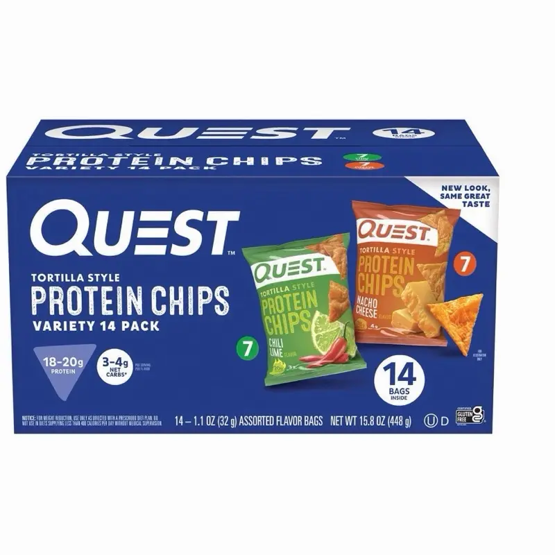 Quest Tortilla Style 18-20g Protein Chip Variety Pack, Chili Lime and Nacho Cheese 14 ct.