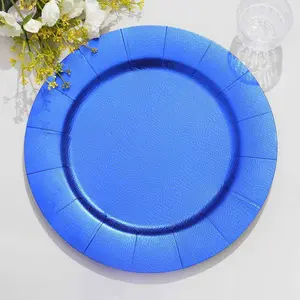10-Pack Disposable Round Charger Plates 13" Royal Blue with Leathery Texture - 1100GSM Sturdy Cardboard Placemats