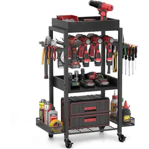 Organizer Garage Storage Organization Shelving Tool Holder Drill Rack Shelf Rolling Cart Open Tool Chest Cabinet Box Organizer with Wheels Workshop Garage Gift Ideas for Men Dad