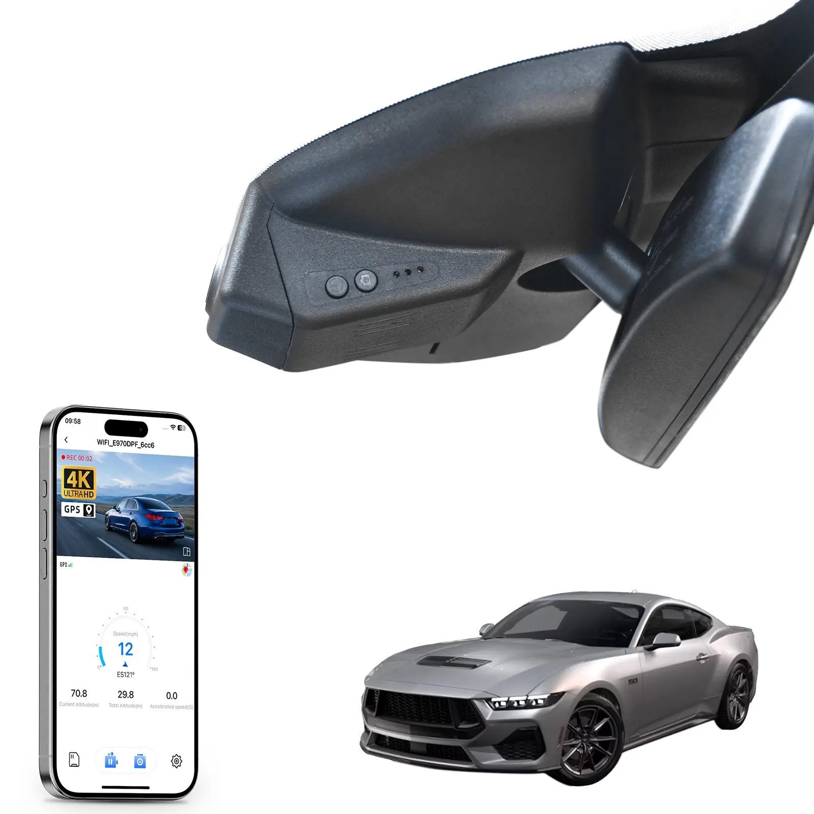 Mangoal 4K Dash Cam for Ford Mustang S550 2020-2023(Model A) | EcoBoost Premium GT Premiun Mach 1, OEM Look, UHD 2160P Video, Free App & Wifi, Built-in GPS, wifi night vision, 64/128GB Card