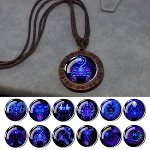 1pc Zodiac Signs Rope Chain Necklace Libra Scorpio Sagittarius Capricorn Aquarius Pisces Necklace Infinity Symbol Wood Pendant