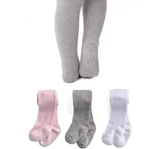 Baby Tights Baby Girls Non-Slip Plain/Ribbed Leggings Seamless Cotton Stockings Pantyhose Newborn Infant Toddler