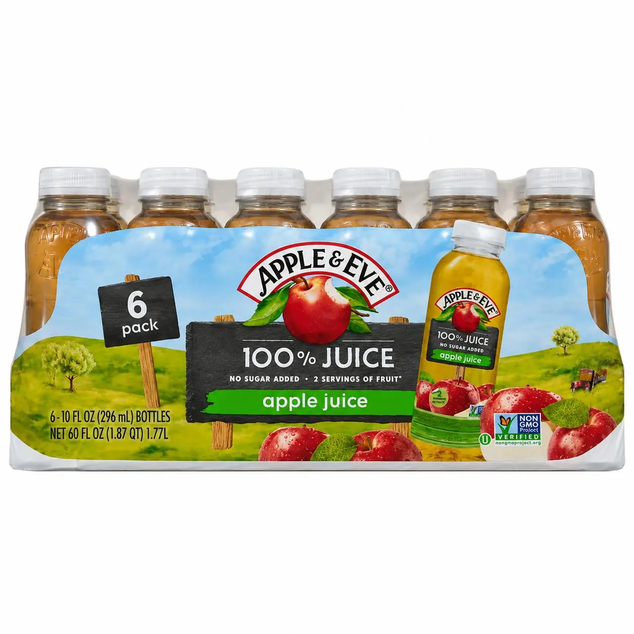 100% Apple Juice Drink, No Sugar Added, Ready-to-Drink Fruit Juice Bottles, 10 fl oz, 6 Count