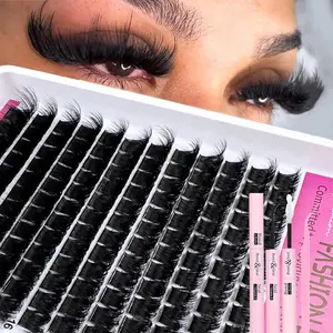 DIY Fluffy Eyelashes Cluster Synthetic Cosmetic Eyelashes 60D/80D/100D/120D/160D/200D, Mixed Lengths 10-20mm, Reusable D Curl Dense Lash Extensions for Beginners