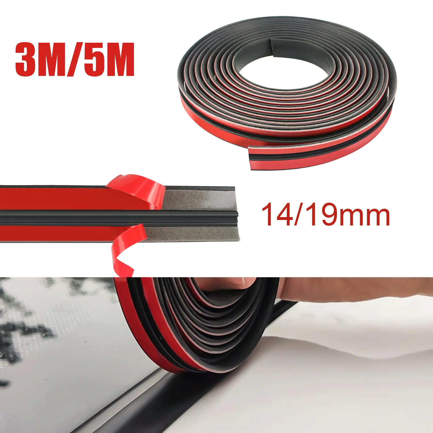 3M/5M Car Windshield Roof Seal Strip, Self-Adhesive Rubber Weather Stripping, Car Gap Filler Seal Tape, Dustproof Waterproof Anti-Leakage Seal for Car Front Rear Windshield Sunroof