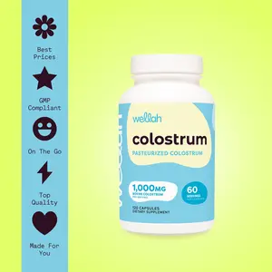 Wellah Colostrum Capsules - 1000mg Pasteurized Bovine Colostrum - 60 Servings - Health Probiotics & Antioxidant Drink - Dietary Supplement