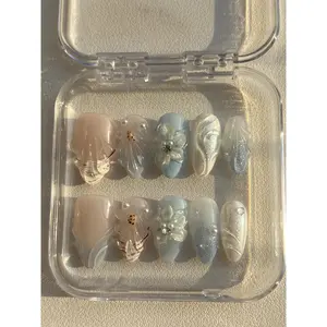 BHI Handmade Almond Press-On Nails – Reusable 3D Acrylic, Salon-Quality Design for a Long-Lasting, Natural Finish |     Perfect for an Effortless At-Home Manicure