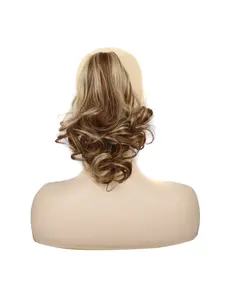 Natural and fashionable peach blossom curl hair clip. Short curly hair extension into ponytail synthetic fiber snap-on short ponytail hair clip.