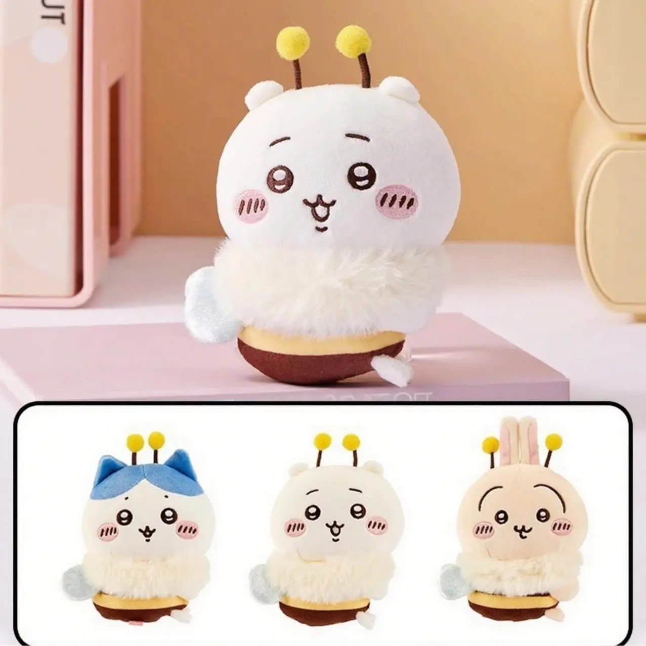 MINISO Chiikawa Cherry Blossom Bee Plush Clip - 12 Years Above Stuffed Toy Accessory, Soft Animals & Nature-Inspired Charm for Bags, Hair, Notebooks, Perfect Holiday Gift