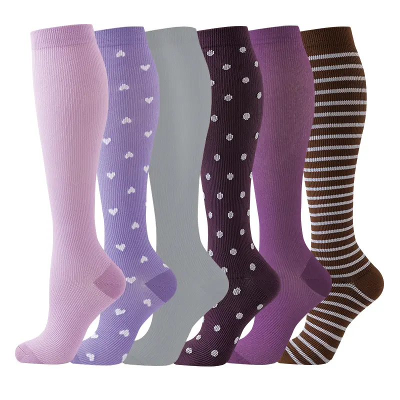 MhzyCaus 6 Pairs Compression Socks for Women Circulation Best Support for Nurses Running Athletic Travel Over-the-Knee Comfortable Cotton Blend Anti-Slip Fit Compression Knee-High Socks Moisture-Wicking Crewsocks Badminton Accessory