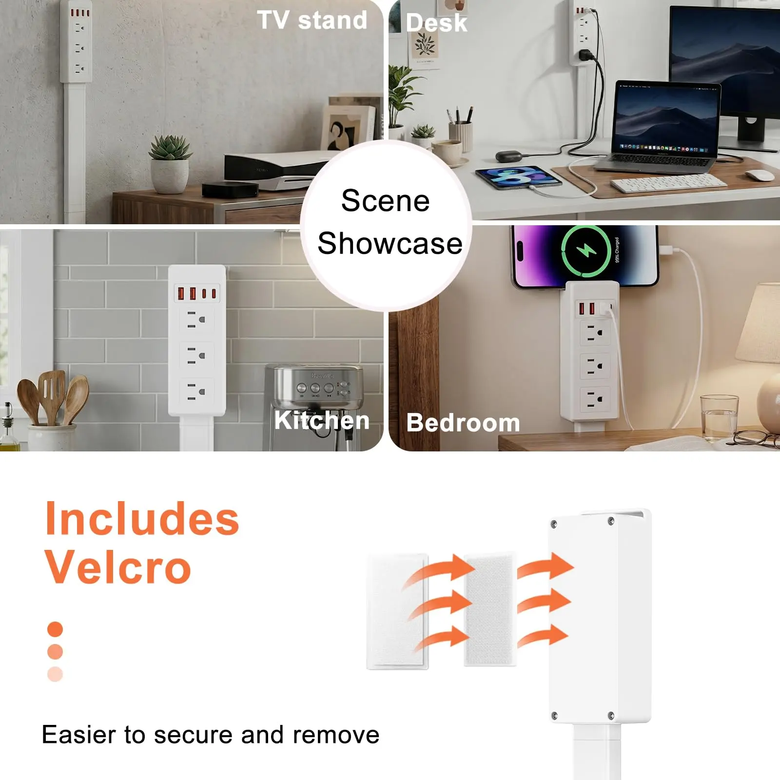 Electrical Outlet Extender Stick, 7-in-1, 360° Swivel, Telescopic 17.5"-25.6" Extension - (3 AC Outlets, 2 USB-C & 2 USB-A) - for Outlets Behind Sofas, Nightstands, Desks, Office Desks & More