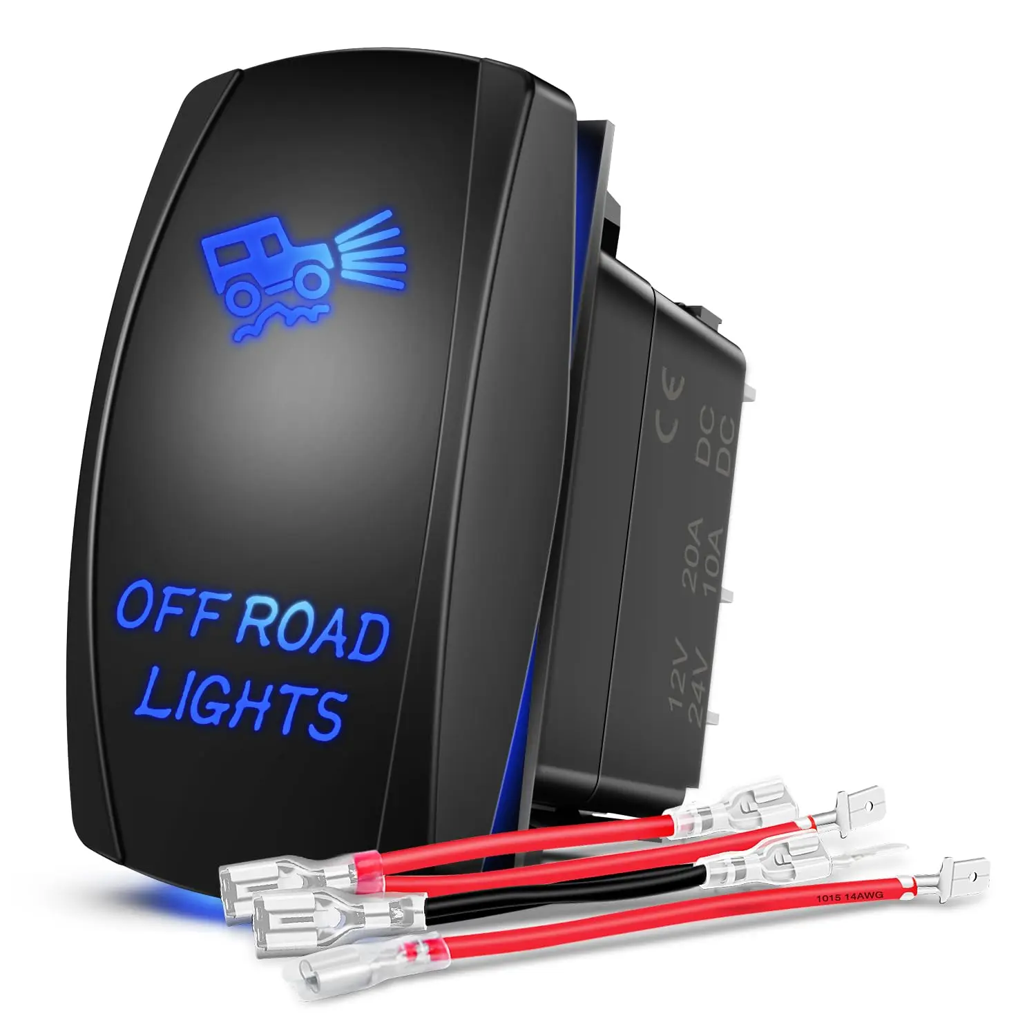 Nilight Off Road Light Rocker Switch with On/Off Control - 5-Pin SPST, Laser Etched, Built-in LEDs, 20A/12V 10A/24V Blue, ABS+PC Plastic, Jumper Kit for Cars, Trucks