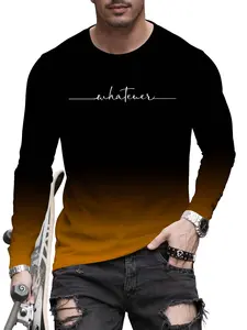 Men's Gradient Long Sleeve T-Shirt, Fashion Print, Street Style, Slim Fit Casual Bottoms, All Seasons, Graphic Pattern, Streetwear, Fitted, Menswear