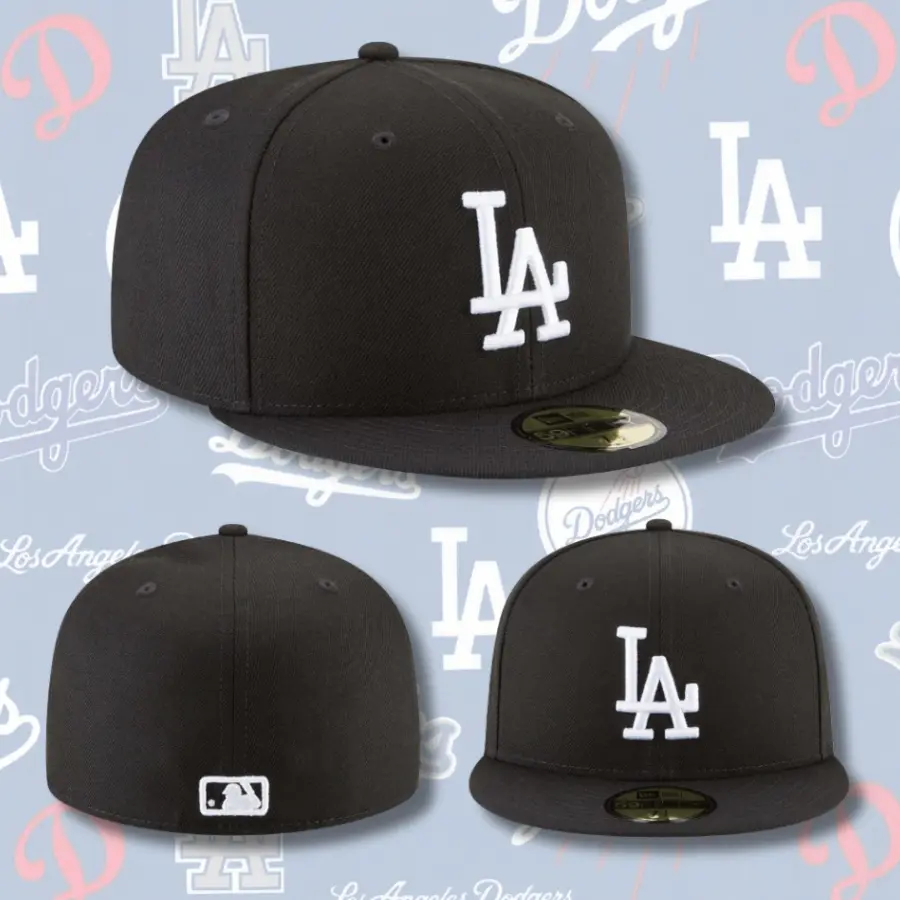 Black Los Angeles Dodgers New Era 59FIFTY Fitted Hat – MLB Flat Brim Cap with Premium White LA Embroidery, Collector’s Limited Edition 2026 Urban Streetwear Gorra premium, moda urbana para hombres y mujeres