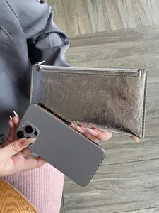 Women's Metal Texture Handbag, Simple Envelope Clutch Bag, Wallet Clutch, Phone Storage Purse, Coin Card Holder, Large Capacity Zip Design