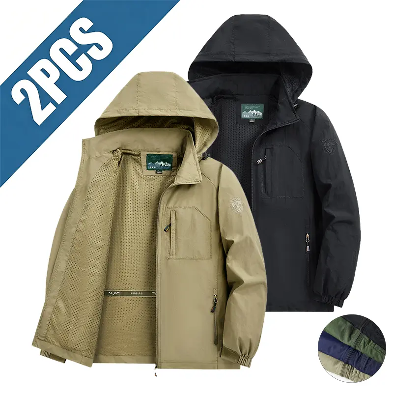 Detachable Hooded Outdoor Jacket, Windproof, Waterproof, Breathable, Solid Color Zip Mountaineering Jacket