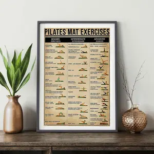 Pilates Mat Exercises Poster Home Decor, Pilates Workout Chart Wall Art Yoga Room Decor, Yoga Bodybuilding Guide Painting