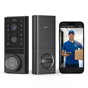TCL Video Smart Door Lock D1 Max, 3-in-1 2K Camera+Doorbell+Fingerprint Door Lock, Built-in Wi-Fi Deadbolt for Front Door, Keyless Entry, Auto Lock, App Remote Control, Easy Installation
