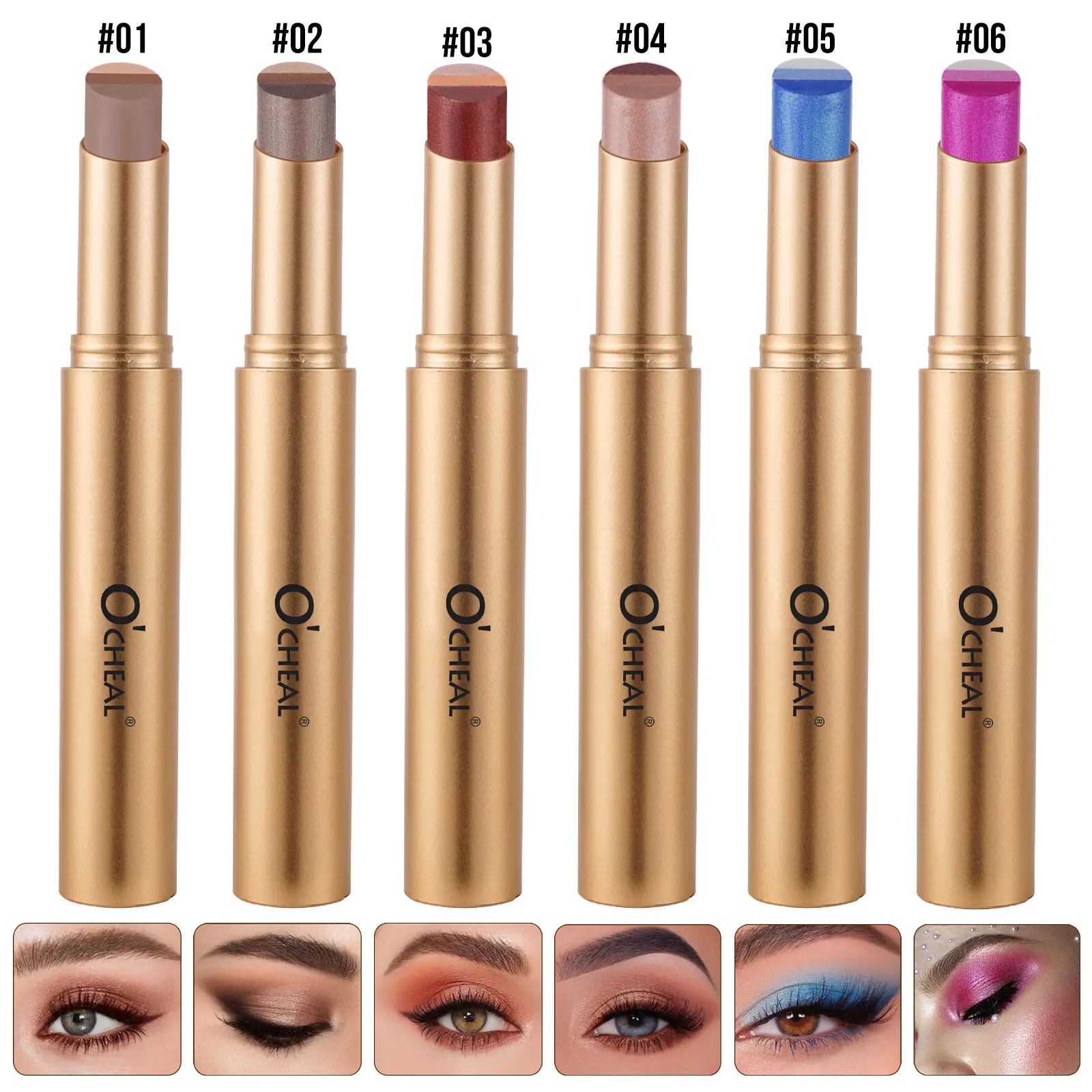 Creamy Eyeshadow Sticks Set (6-Piece, 3 Colors) - Long-Lasting, Waterproof Eye Makeup Products with Vitamin E, Colored Stick Eyeshadow for Day & Night Looks, 1.13 Oz, Cosmetic